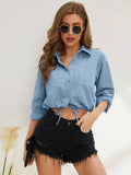 Collared Neck Long Sleeve Shirt - Trendsi - Flyclothing LLC