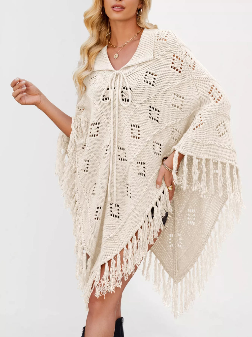 Fringe Openwork Knit Cover Up - Trendsi - Flyclothing LLC