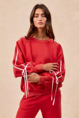 BiBi Side Lined Bow Details Fleece Sweatshirt - Trendsi - Flyclothing LLC