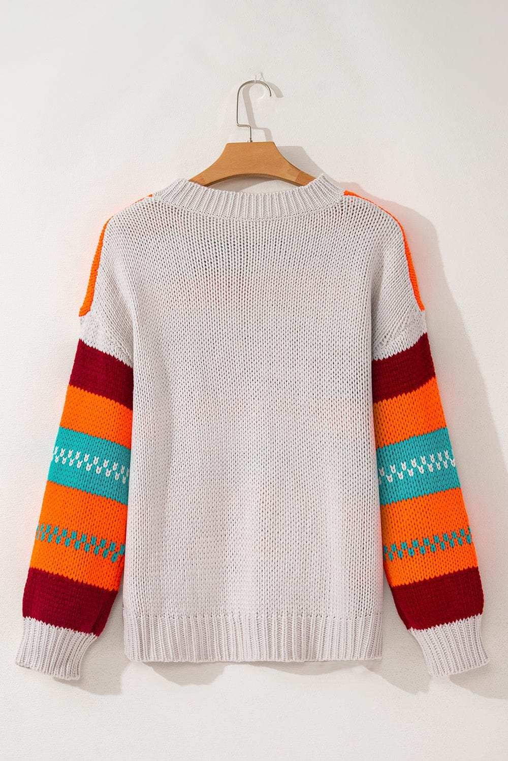 Contrast Striped Round Neck Long Sleeve Sweater - Trendsi - Flyclothing LLC