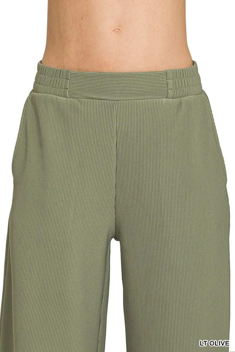 Zenana Ribbed High Neck Half Zip Pullover & Pants Set - Trendsi - Flyclothing LLC