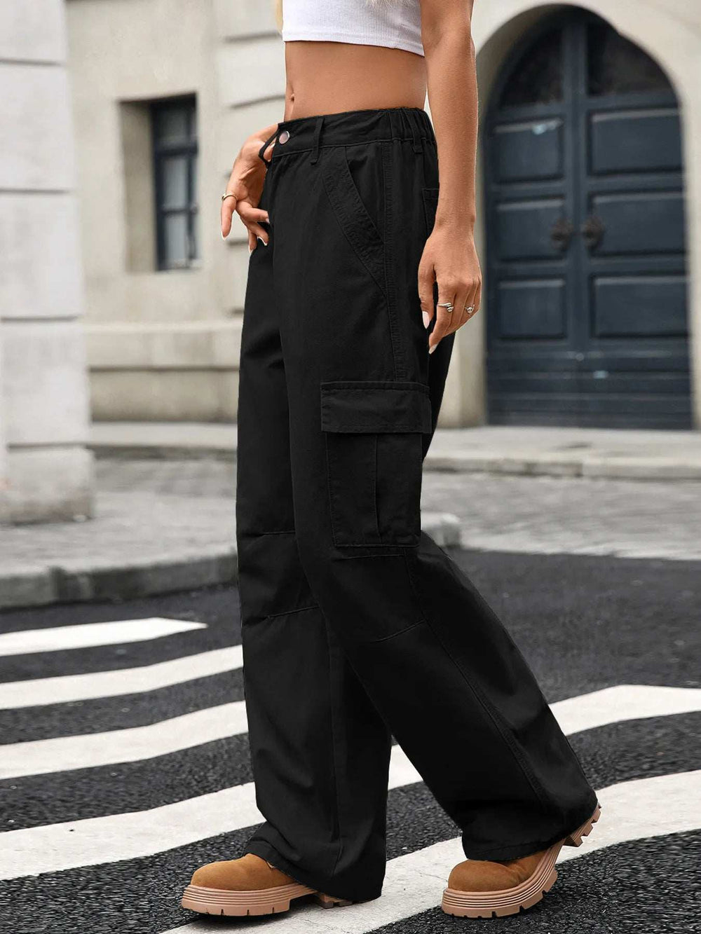 Wide Leg Cargo Jeans - Trendsi - Flyclothing LLC