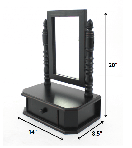 20" Black Wood Framed Makeup Shaving Tabletop Mirror - Homeroots - Flyclothing LLC