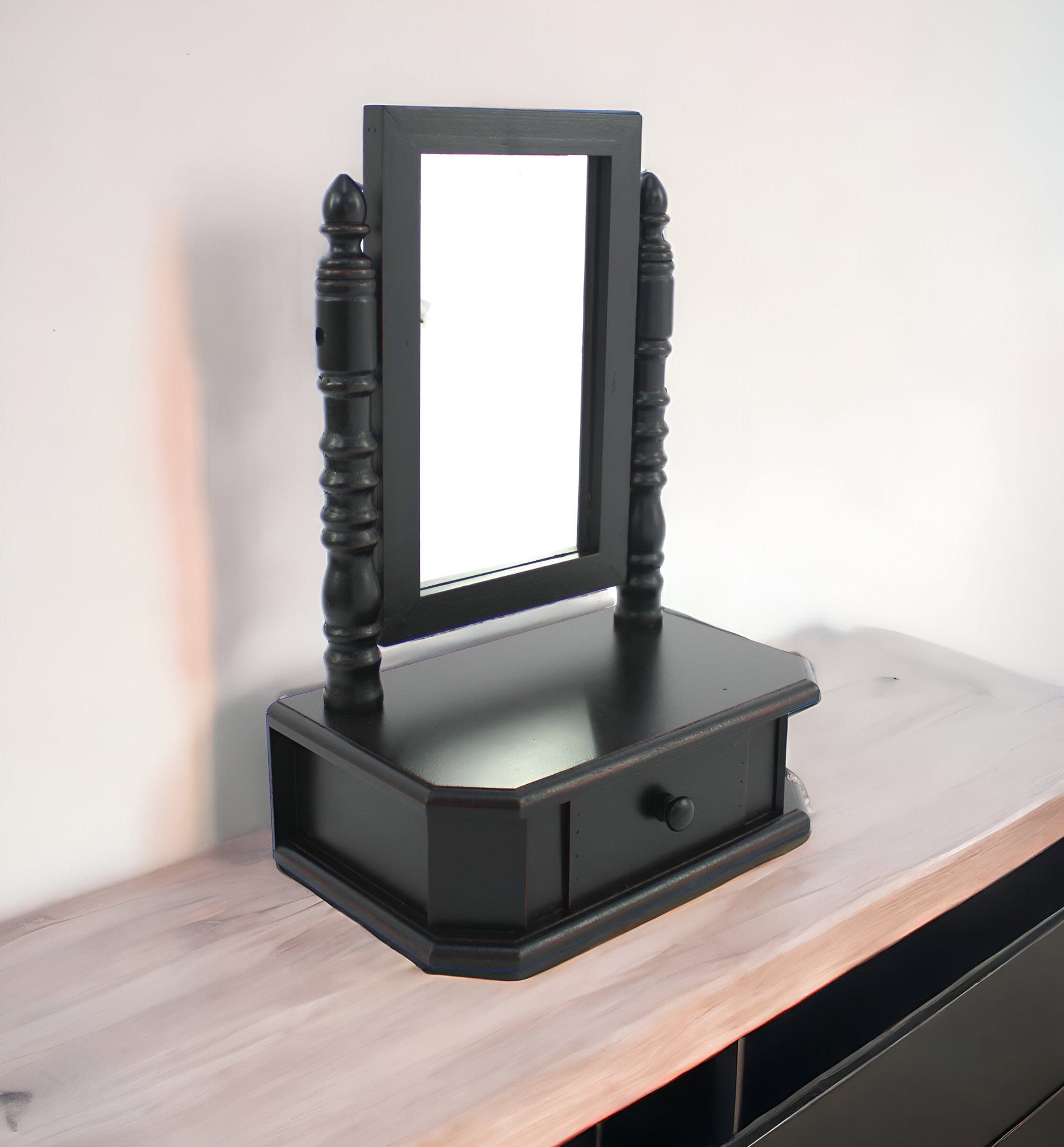 20" Black Wood Framed Makeup Shaving Tabletop Mirror - Homeroots - Flyclothing LLC