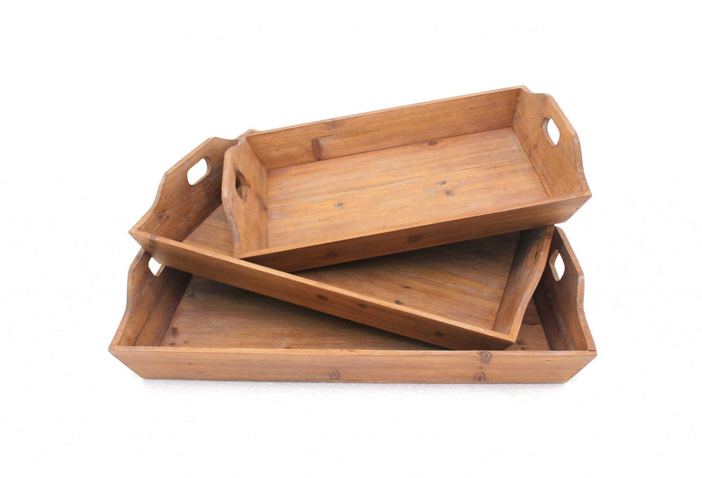 Set of Three Brown Wood Serving Tray - Homeroots
