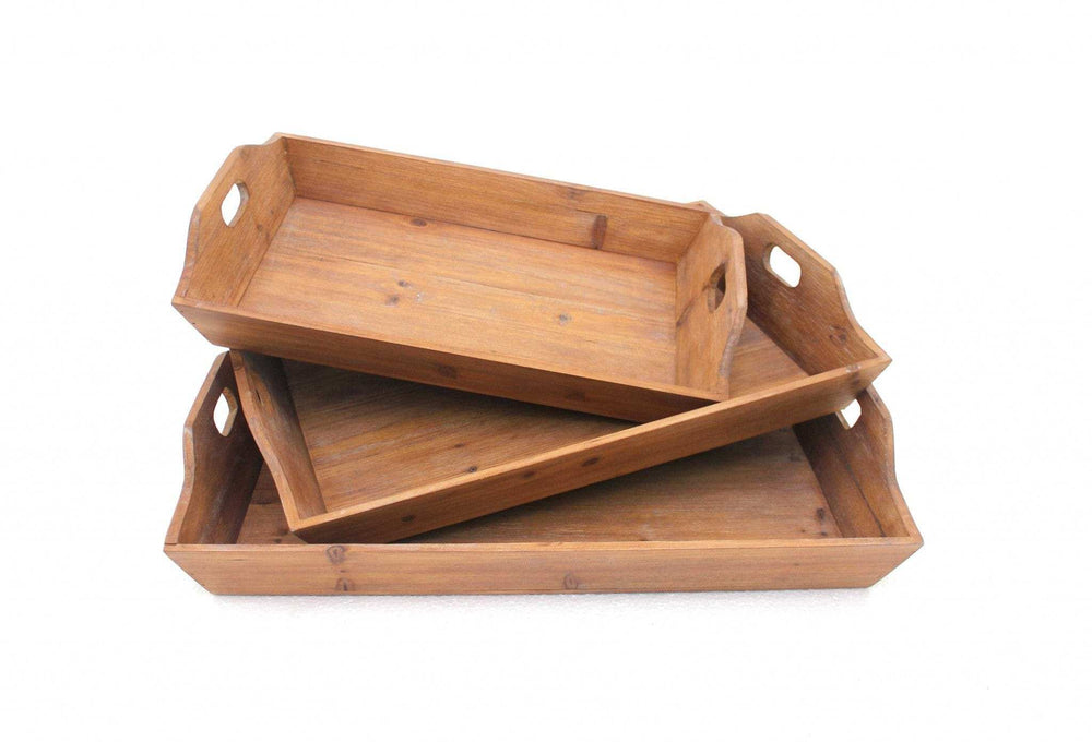 Set of Three Brown Wood Serving Tray - Homeroots - Flyclothing LLC