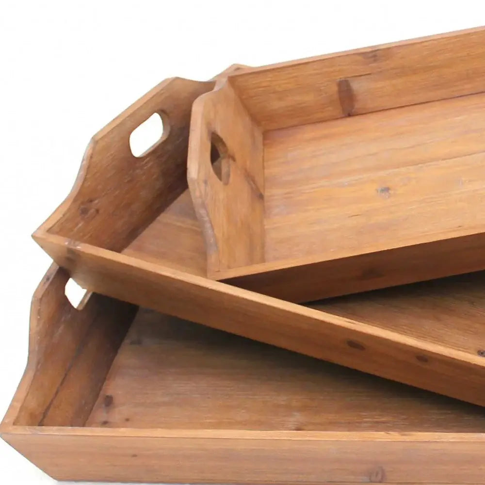 Set of Three Brown Wood Serving Tray - Homeroots - Flyclothing LLC