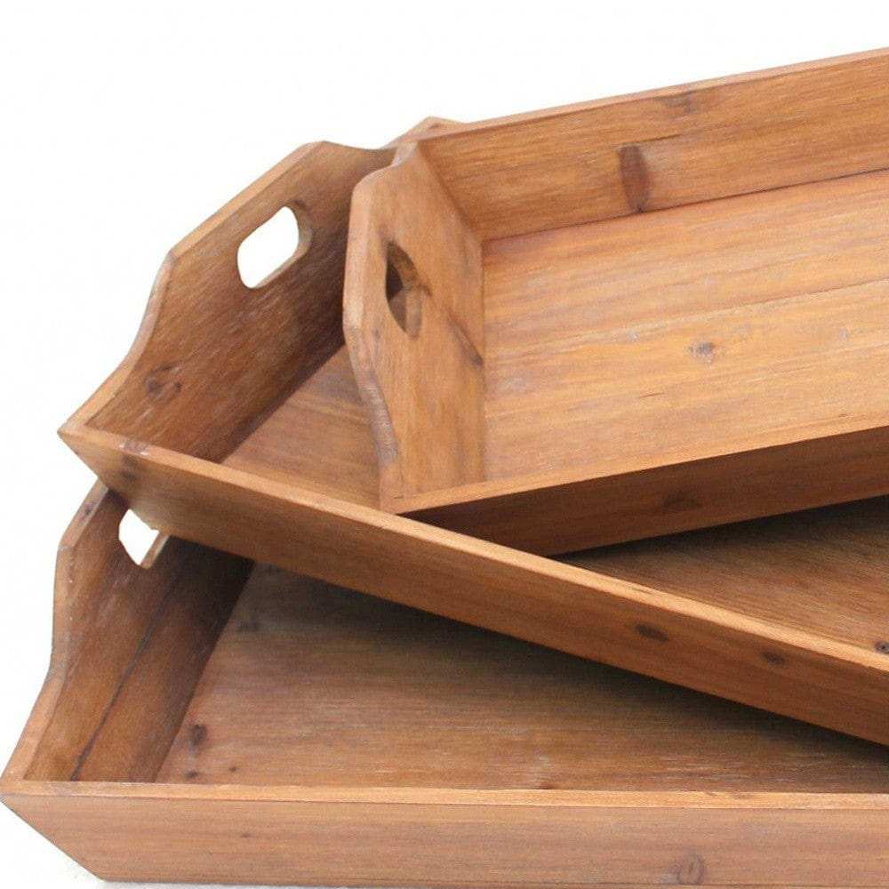 Set of Three Brown Wood Serving Tray - Homeroots - Flyclothing LLC