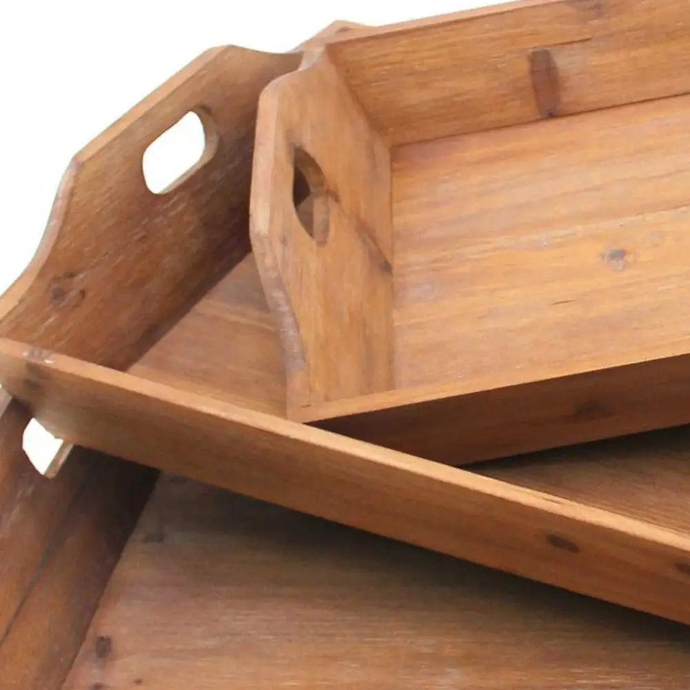 Set of Three Brown Wood Serving Tray - Homeroots - Flyclothing LLC