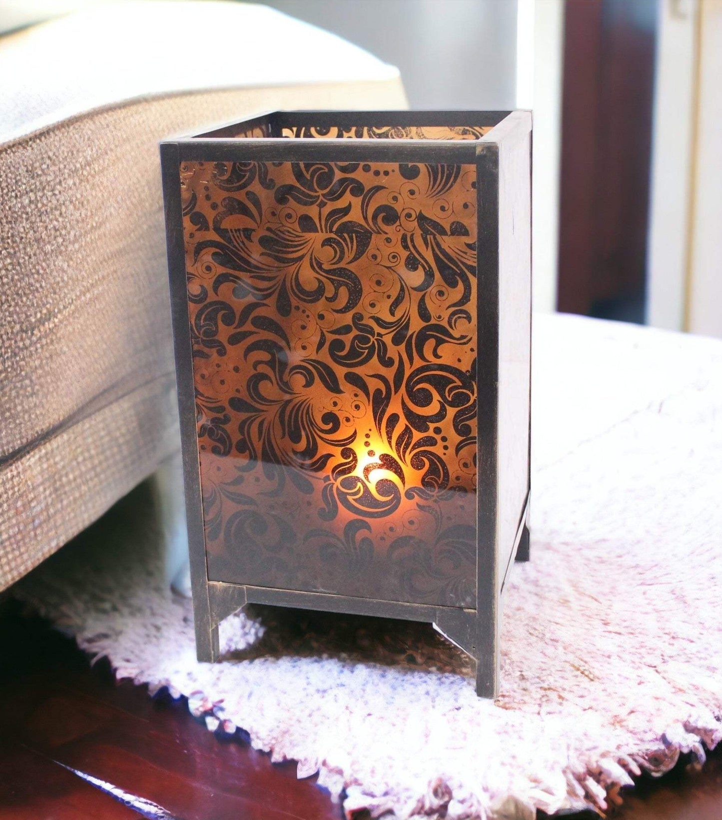10.25 X 10.25 X 18 Brown Vintage Floral Pattern - Candle Holder - Homeroots - Flyclothing LLC