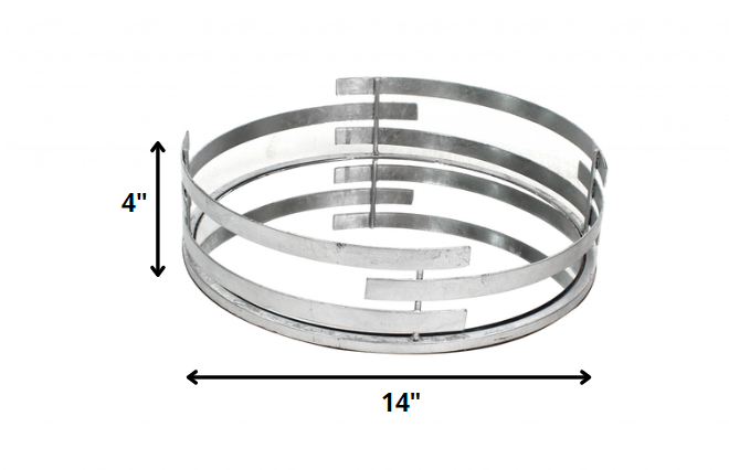 14" Silver Round Metal Geometric Vanity Tray - Homeroots - Flyclothing LLC