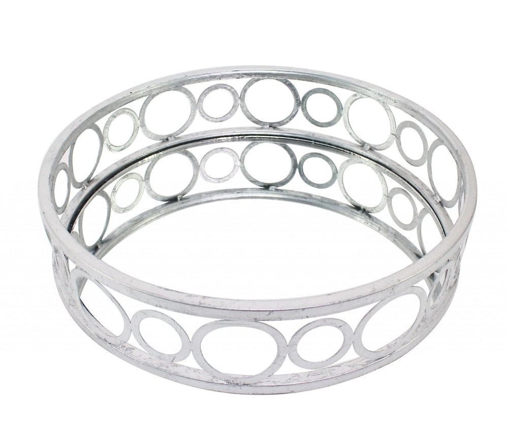 14" Silver Round Metal Geometric Vanity Tray - Homeroots