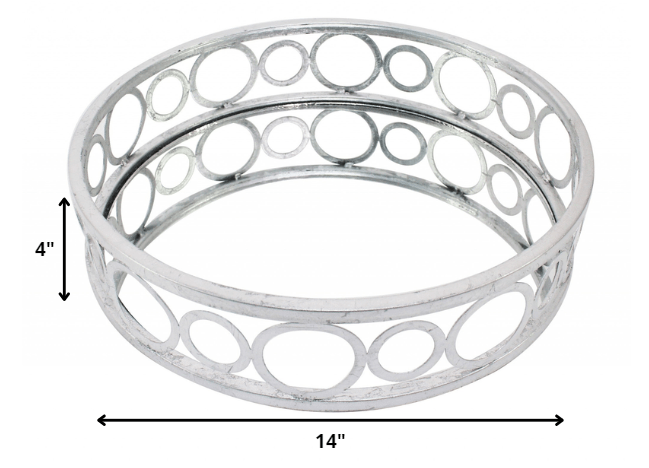 14" Silver Round Metal Geometric Vanity Tray - Homeroots - Flyclothing LLC