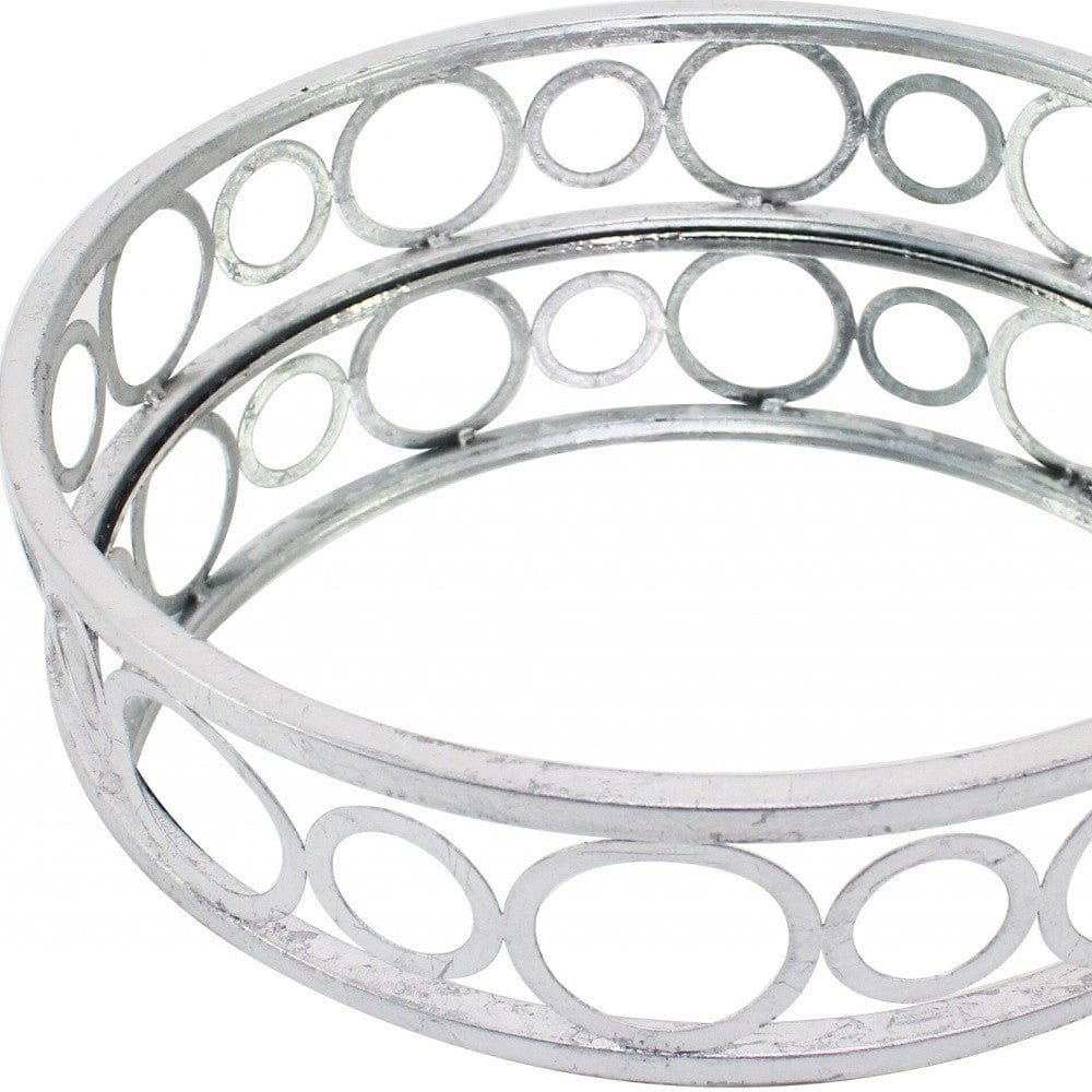 14" Silver Round Metal Geometric Vanity Tray - Homeroots - Flyclothing LLC