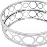 14" Silver Round Metal Geometric Vanity Tray - Homeroots