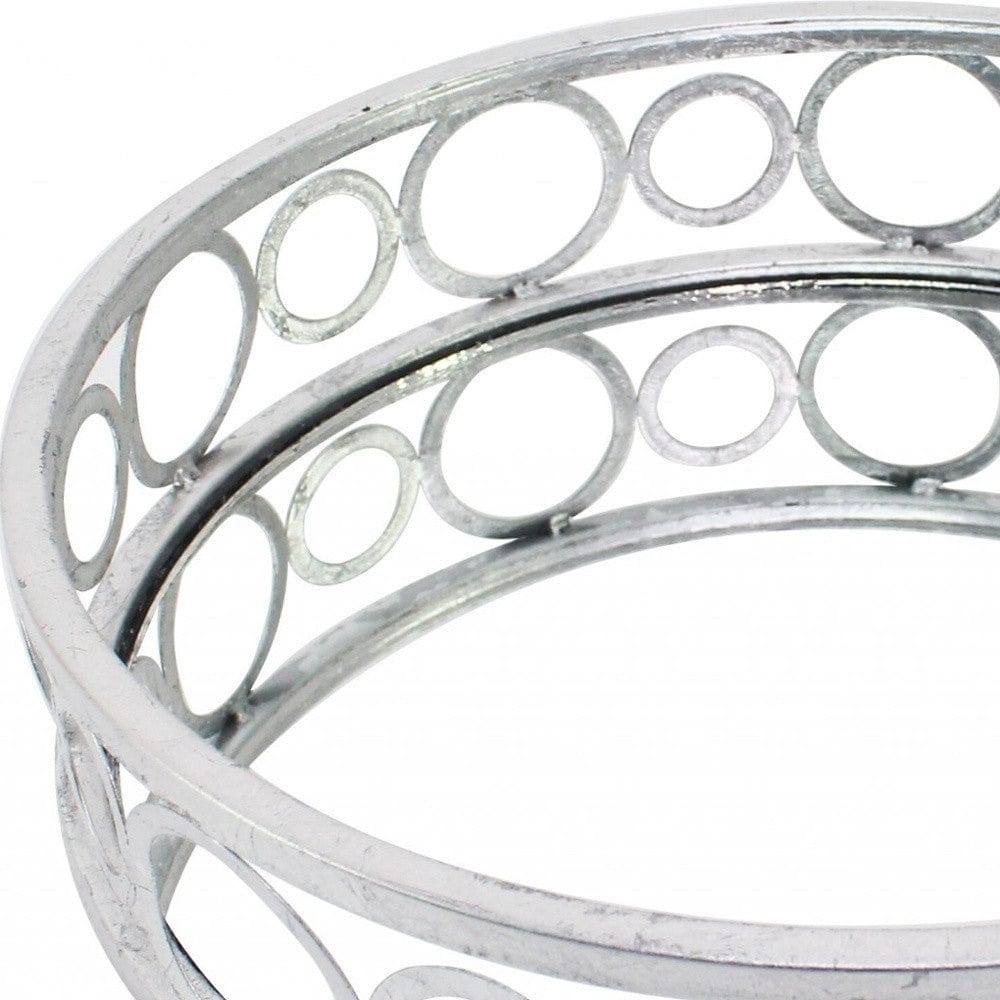 14" Silver Round Metal Geometric Vanity Tray - Homeroots - Flyclothing LLC