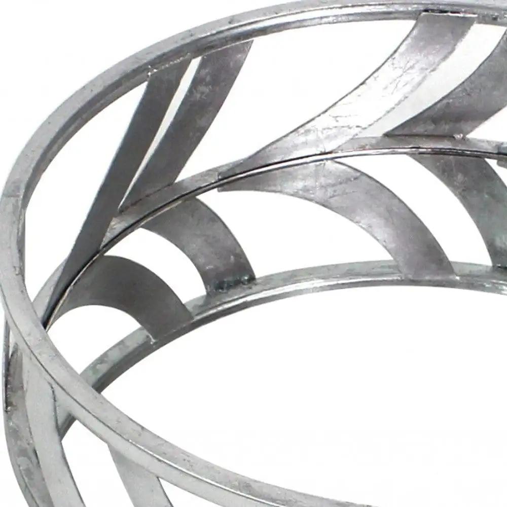 14" Silver Round Metal Geometric Vanity Tray - Homeroots - Flyclothing LLC