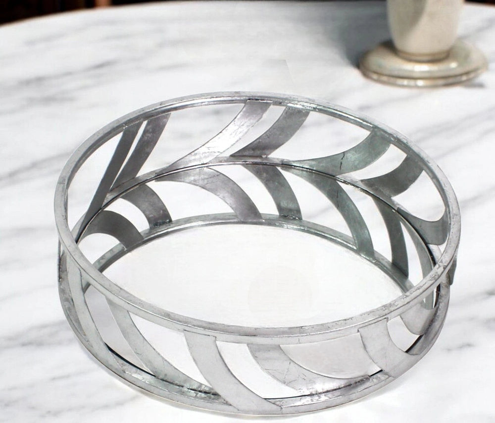14" Silver Round Metal Geometric Vanity Tray - Homeroots - Flyclothing LLC