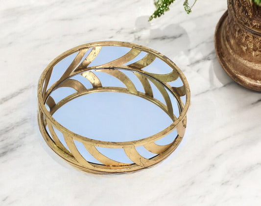 14" Gold Round Metal Geometric Vanity Tray - Homeroots