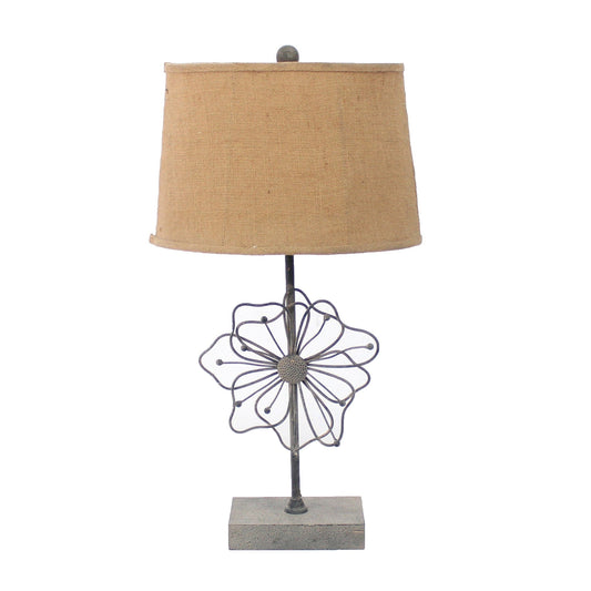 11 X 15 X 27.75 Tan Country Cottage With Blooming Flower Pedestal - Table Lamp - Homeroots