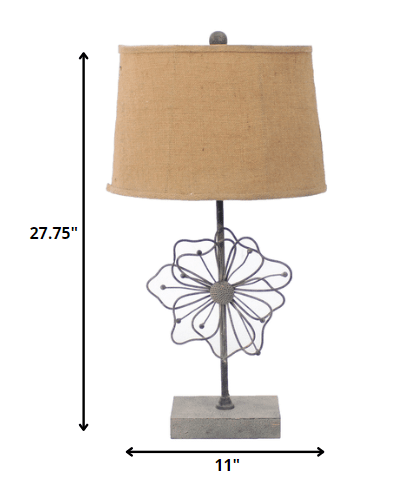 11 X 15 X 27.75 Tan Country Cottage With Blooming Flower Pedestal - Table Lamp - Homeroots