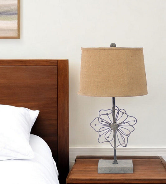 11 X 15 X 27.75 Tan Country Cottage With Blooming Flower Pedestal - Table Lamp - Homeroots
