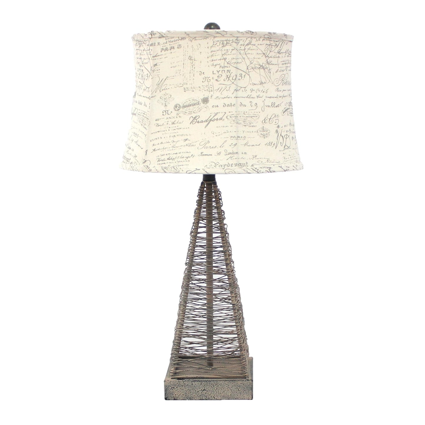 29" Gray Metal Geometric Bedside With White Text Drum Shade - Homeroots - Flyclothing LLC