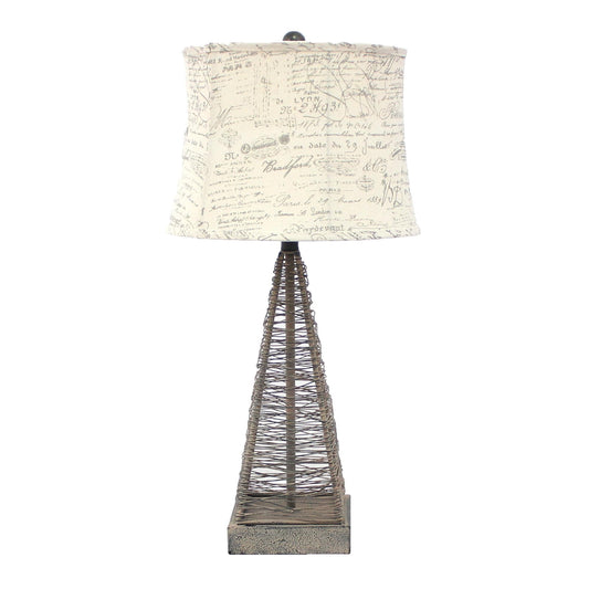 29" Gray Metal Geometric Bedside With White Text Drum Shade - Homeroots