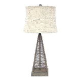 29" Gray Metal Geometric Bedside With White Text Drum Shade - Homeroots