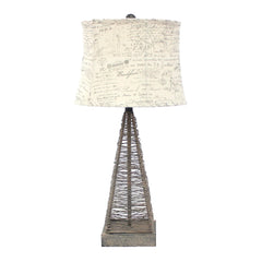 29" Gray Metal Geometric Bedside With White Text Drum Shade - Homeroots