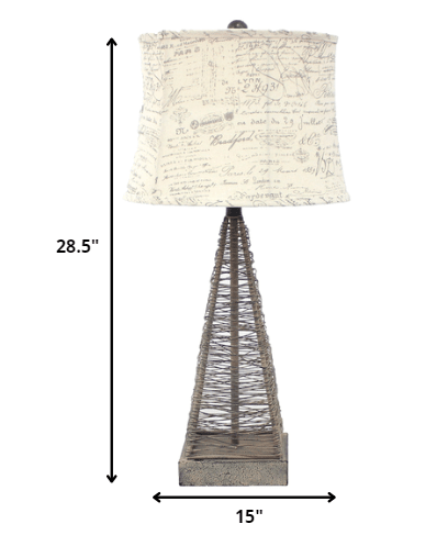 29" Gray Metal Geometric Bedside With White Text Drum Shade - Homeroots