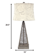 29" Gray Metal Geometric Bedside With White Text Drum Shade - Homeroots - Flyclothing LLC