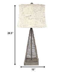 29" Gray Metal Geometric Bedside With White Text Drum Shade - Homeroots