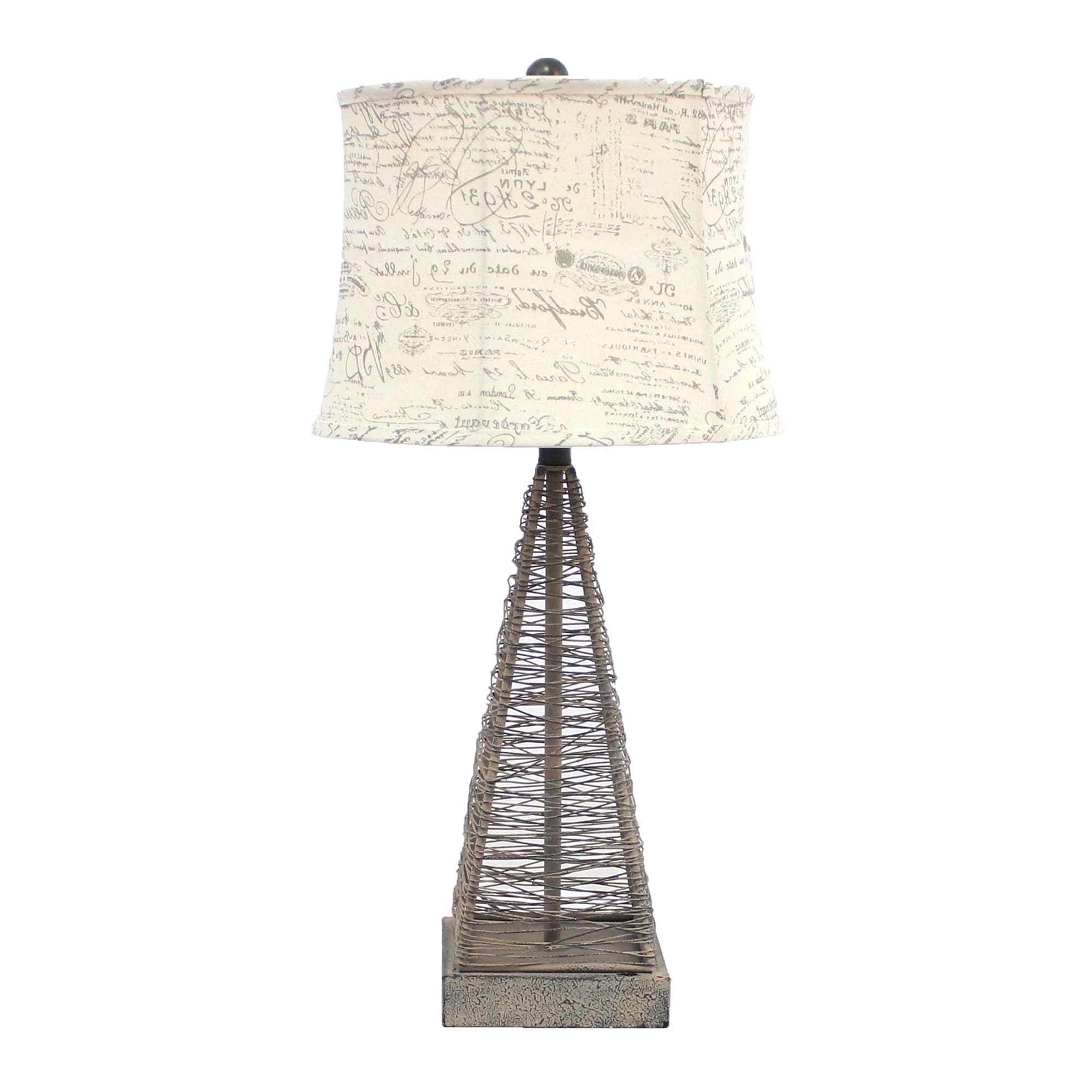 29" Gray Metal Geometric Bedside With White Text Drum Shade - Homeroots