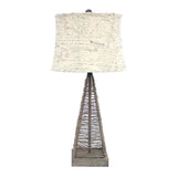 29" Gray Metal Geometric Bedside With White Text Drum Shade - Homeroots - Flyclothing LLC