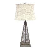 29" Gray Metal Geometric Bedside With White Text Drum Shade - Homeroots