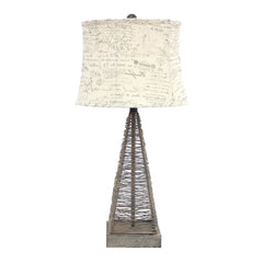 29" Gray Metal Geometric Bedside With White Text Drum Shade - Homeroots