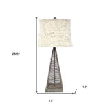 29" Gray Metal Geometric Bedside With White Text Drum Shade - Homeroots - Flyclothing LLC