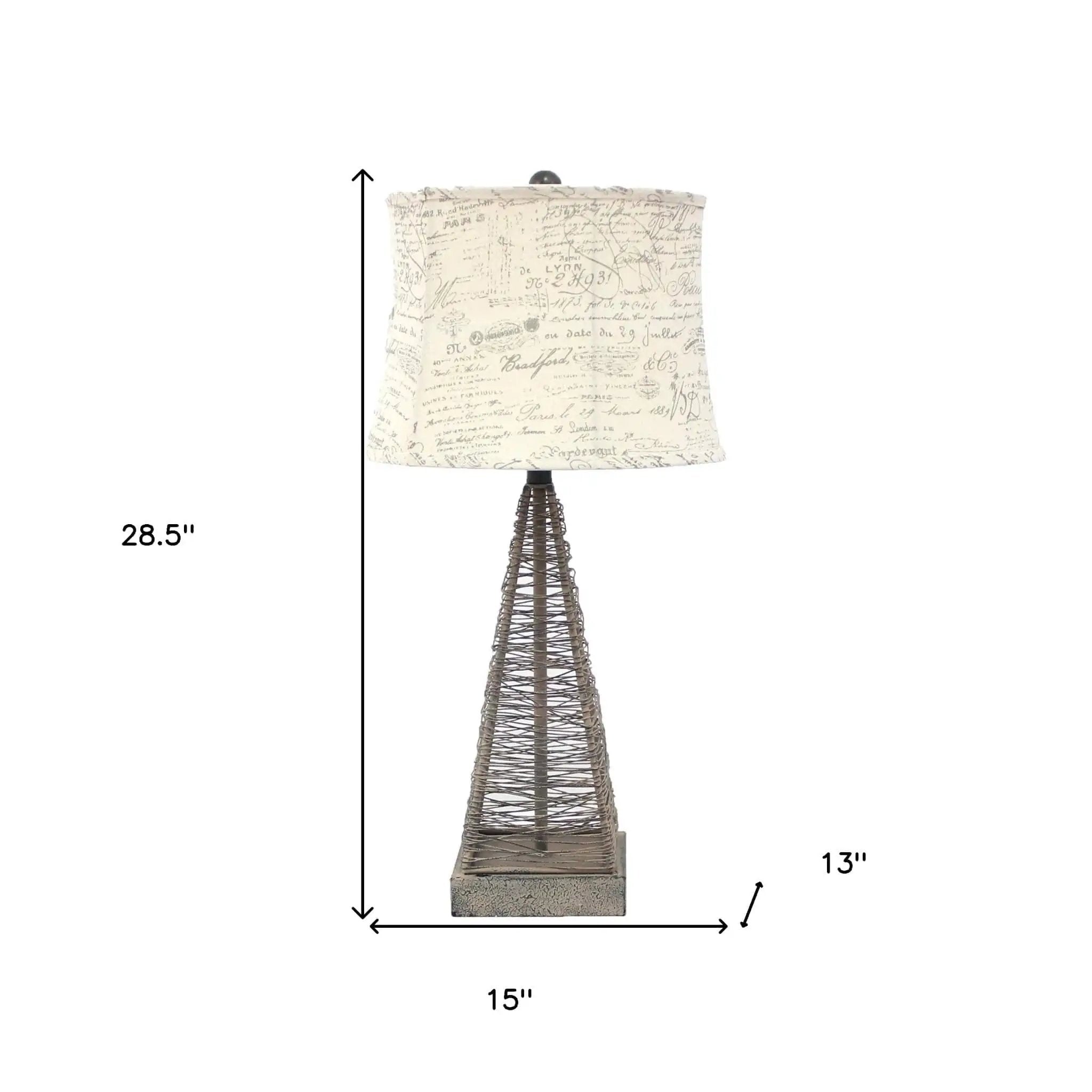 29" Gray Metal Geometric Bedside With White Text Drum Shade - Homeroots - Flyclothing LLC