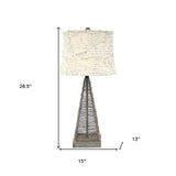 29" Gray Metal Geometric Bedside With White Text Drum Shade - Homeroots - Flyclothing LLC