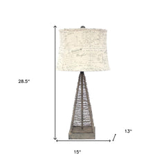 29" Gray Metal Geometric Bedside With White Text Drum Shade - Homeroots