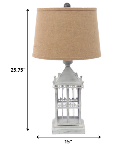 26" Gray Metal Table Lamp With Brown Drum Shade - Homeroots - Flyclothing LLC