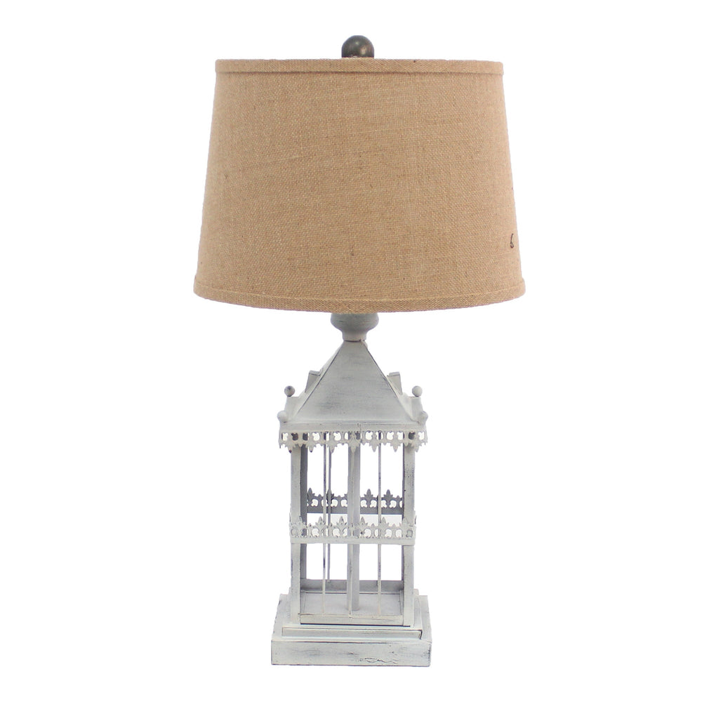 26" Gray Metal Table Lamp With Brown Drum Shade - Homeroots