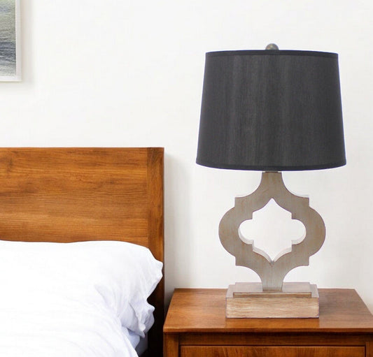 12 X 14 X 25.25 Black Traditional Wooden Linen Shade - Table Lamp - Homeroots
