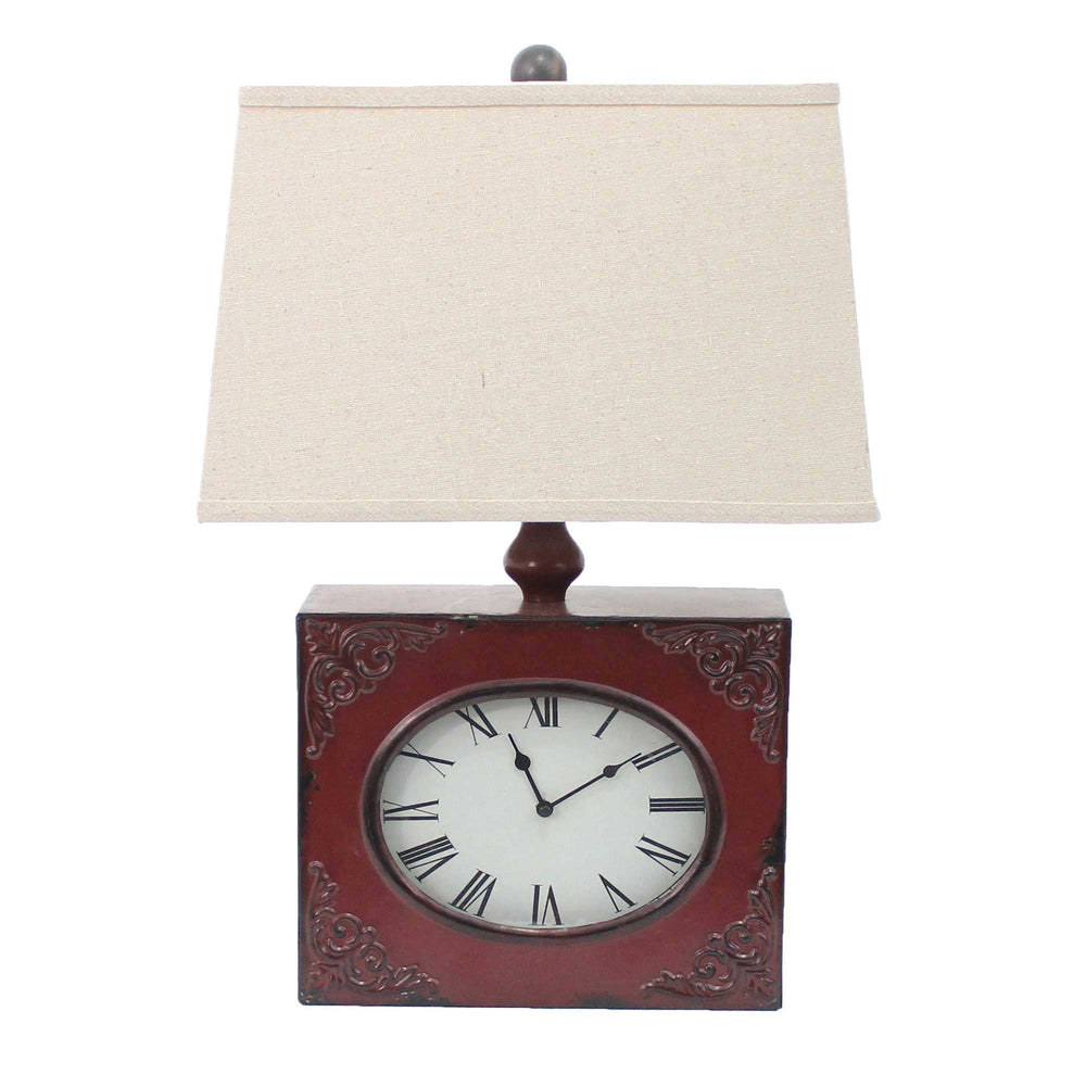 7 X 7 X 22 Red Vintage Metal Clock Base - Table Lamp - Homeroots - Flyclothing LLC