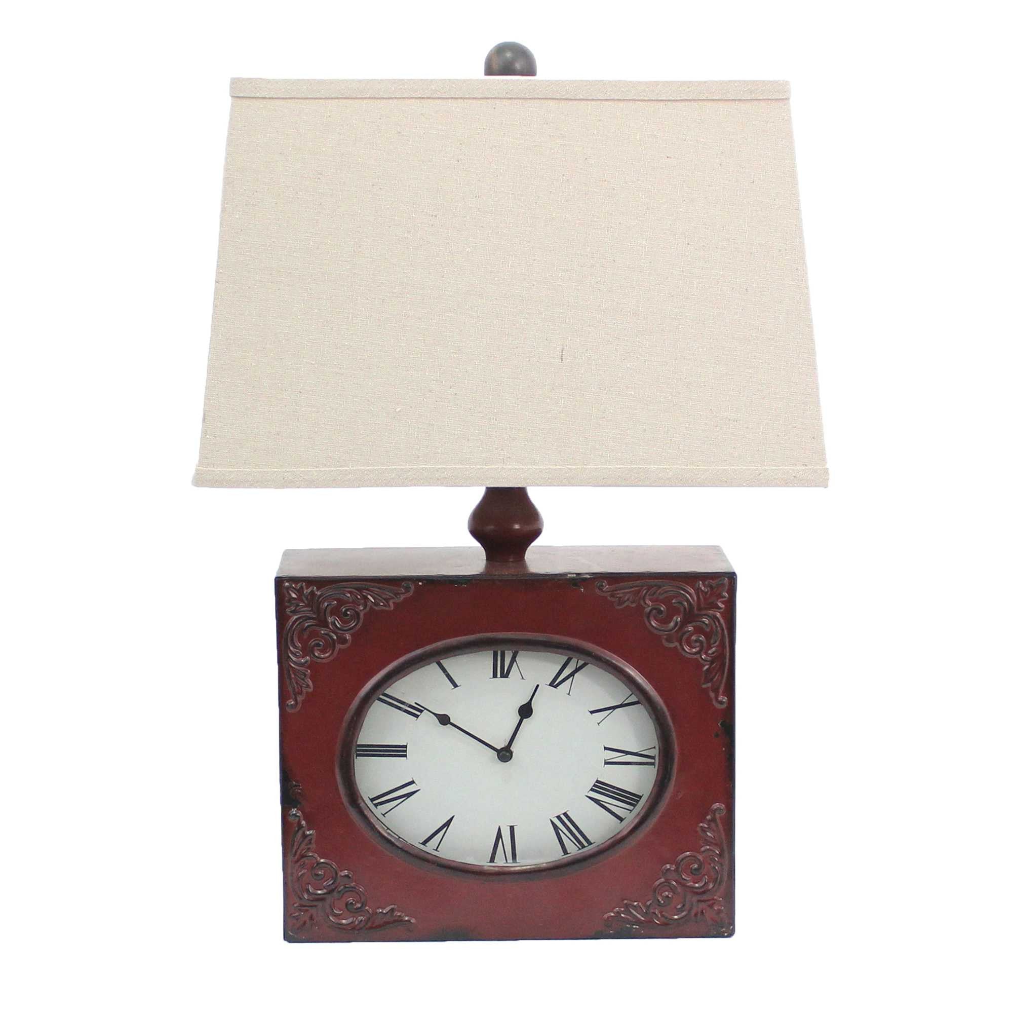7 X 7 X 22 Red Vintage Metal Clock Base - Table Lamp - Homeroots - Flyclothing LLC