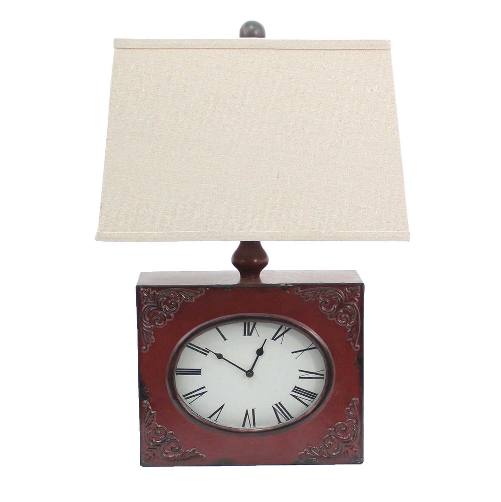 7 X 7 X 22 Red Vintage Metal Clock Base - Table Lamp - Homeroots - Flyclothing LLC