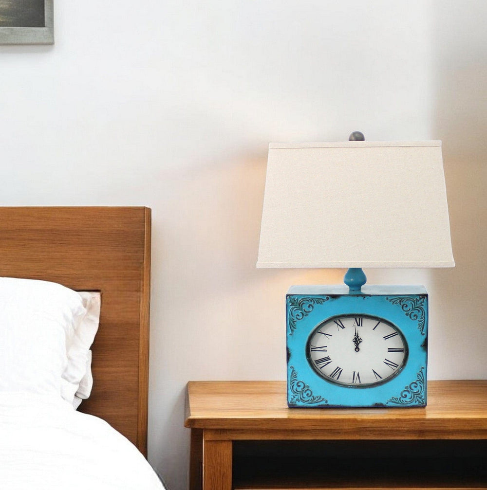 7 X 7 X 22 Blue Vintage Metal Clock Base - Table Lamp - Homeroots - Flyclothing LLC