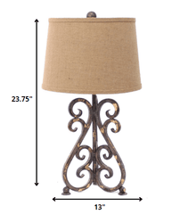 13 X 11 X 23.75 Bronze Vintage Metal Khaki Linen Shade - Table Lamp - Homeroots
