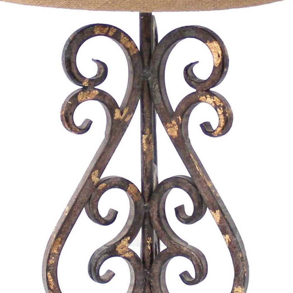 13 X 11 X 23.75 Bronze Vintage Metal Khaki Linen Shade - Table Lamp - Homeroots - Flyclothing LLC